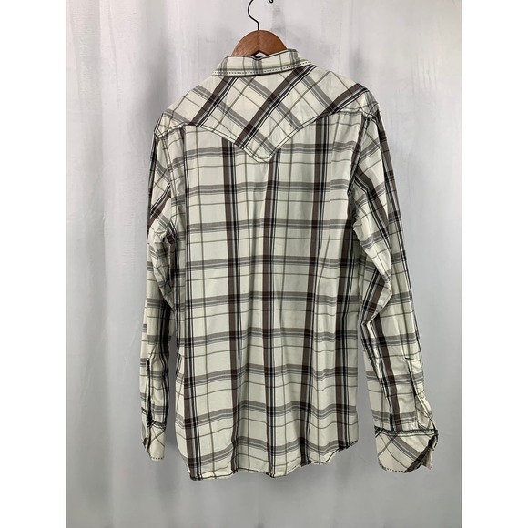 BKE Pearl Snap White Black Gray Western Long Sleeve Dress Shirt Size Large‎ - Picture 2 of 10